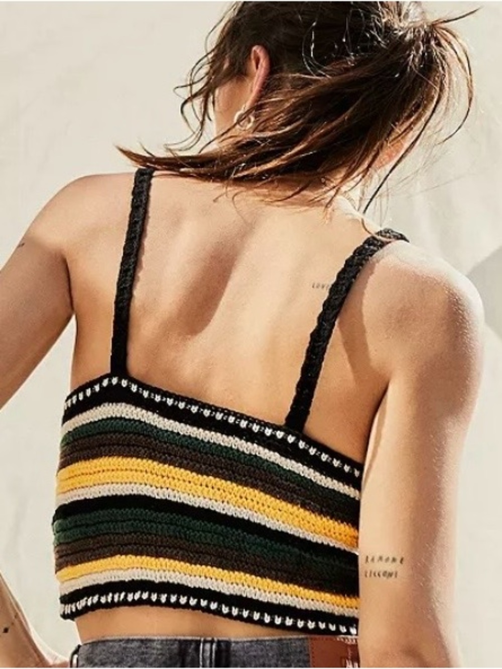 Crochet Striped Bralette Tank Top Green/Yellow/Black/ Brown Excellent Condition - Picture 2 of 8